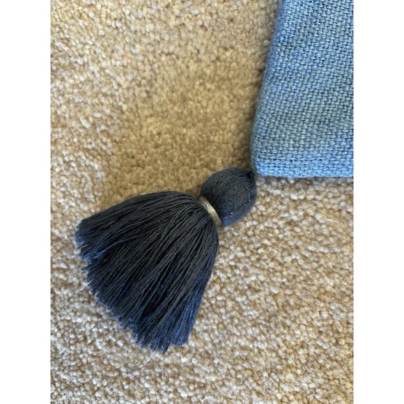 Serena & Lily Blue Linen Pillow Cover 20” X 20” Boho Tassels - Picture 4 of 7